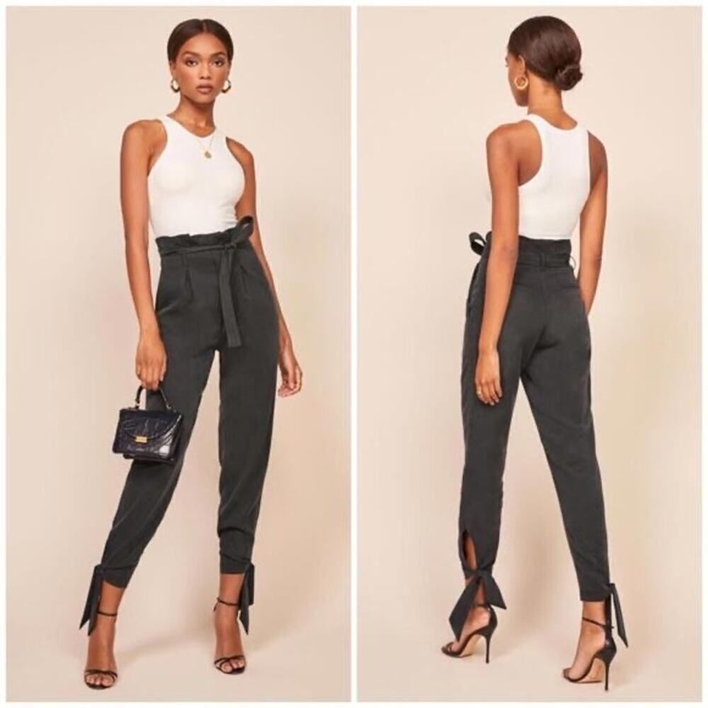 Reformation Avalon Vintage Black Ankle Tie High Waisted Trouser - Size: 10